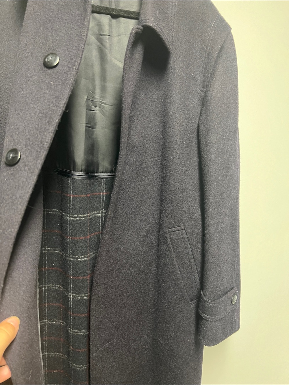 Classic Men's dark navy wool Long Trench Coat - Picture 5 of 9